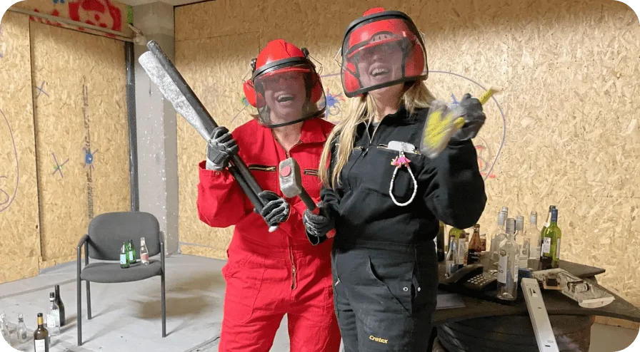 Step 2, choosing your weapon such as a hammer, bat or crowbar at The Rage Room Genk