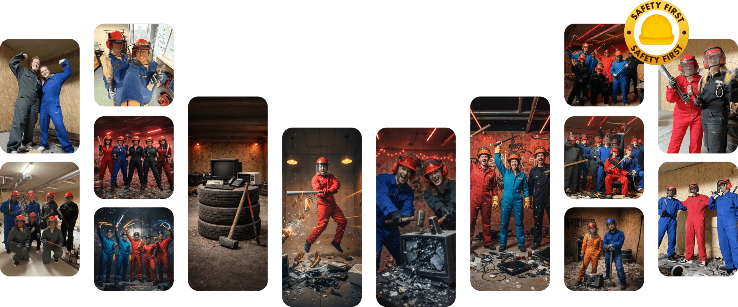 Protective overalls, helmet and gloves provided for safety at The Rage Room Genk